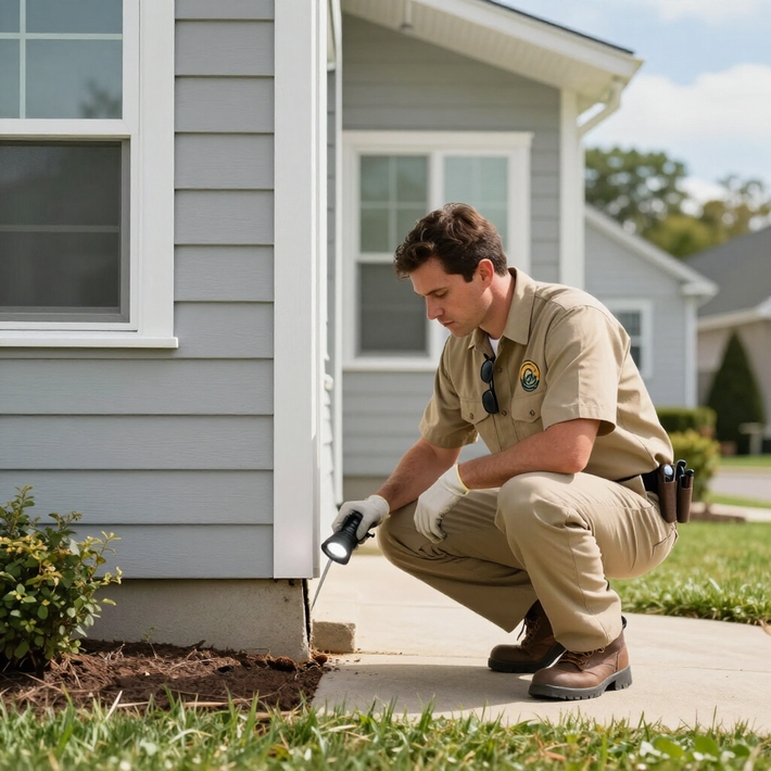 Checking the house exterior. Checking the house exterior.