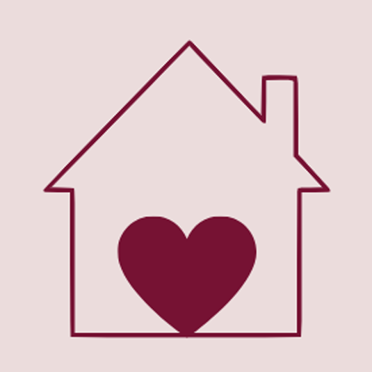 A drawing of a house with a heart inside of it.