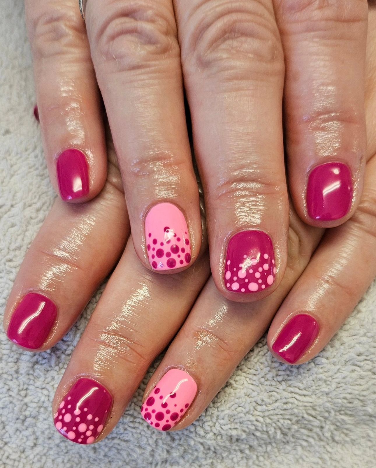 Pink gel nails at panache salon in toddington