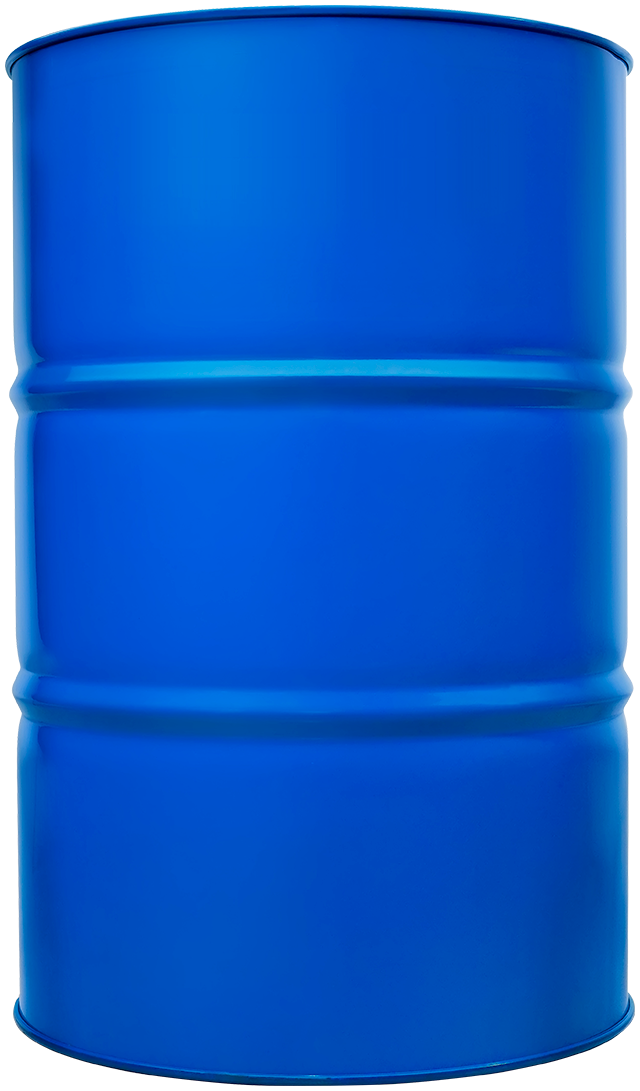 Tambor metálico de color azul con tres bandas de refuerzo.