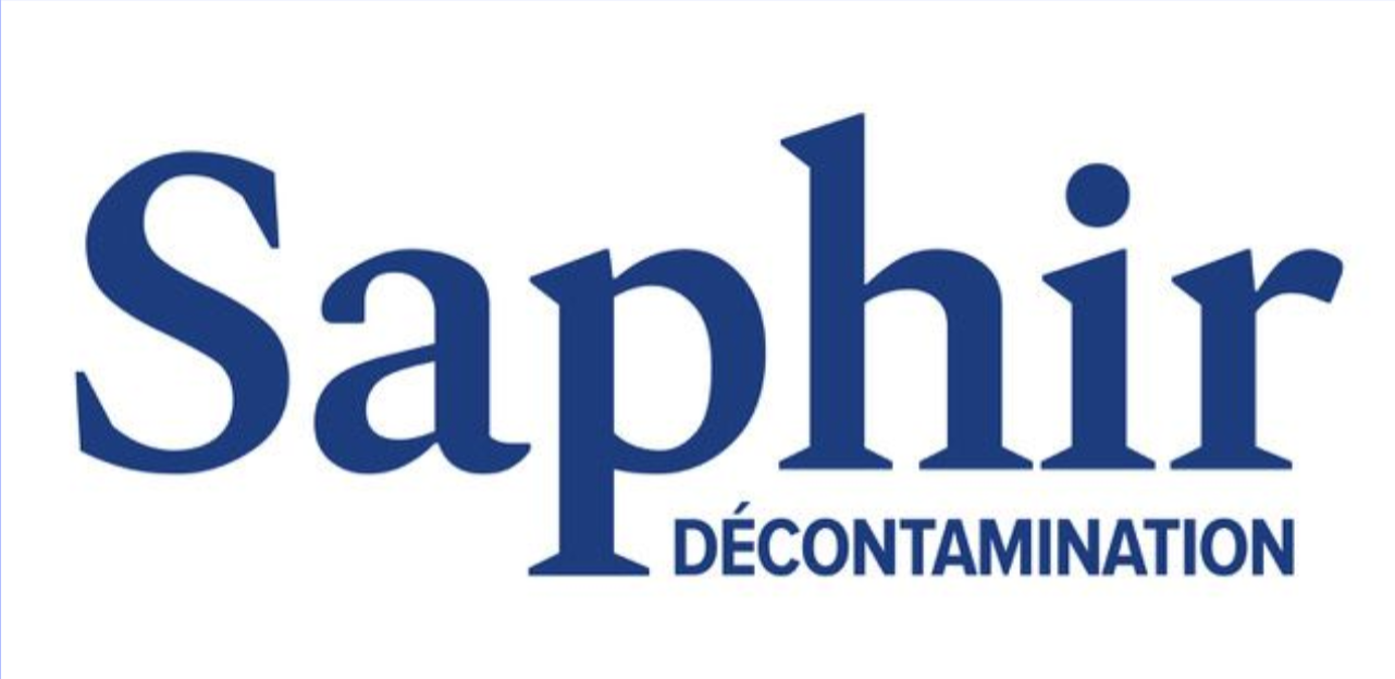 Logo Saphir Décontamination en bleu sur fond blanc