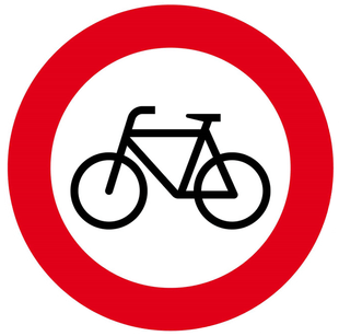 Rundes Verbotsschild mit einem Fahrrad drauf 