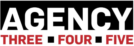 A black and white logo for agency three four five
