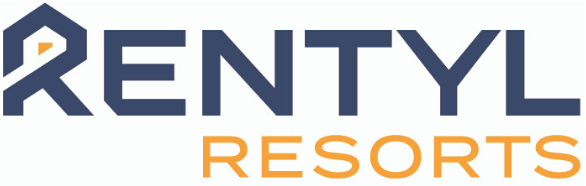 The logo for rentyl resorts is blue and orange.