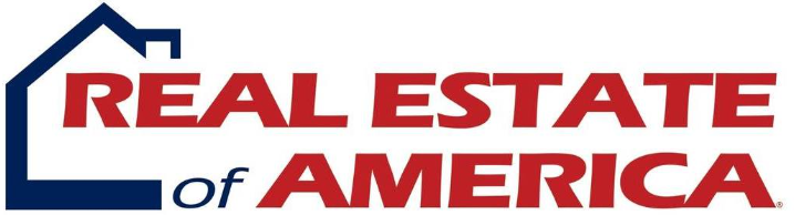 A logo for real estate of america with a house on it