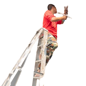 A Man is Standing on a Ladder Holding a Paint Brush — Poljak Plasterers in Bushland Bach, QLD