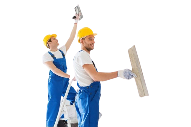 A Man is Standing on a Ladder While Another Man is Plastering a Wall — Poljak Plasterers in Rosslea, QLD
