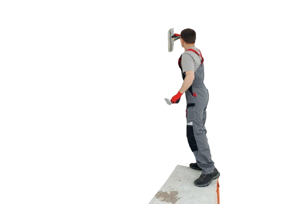 A Man is Standing on a Ledge Holding a Spatula — Poljak Plasterers in Castle Hill, QLD