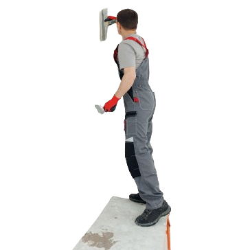 A Man in Overalls is Standing on a Ledge Holding a Spatula — Poljak Plasterers in Bushland Bach, QLD