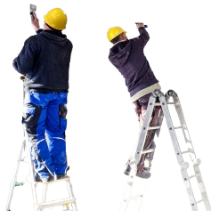 A Man Standing on a Ladder While Plastering a Wall — Poljak Plasterers in Bushland Bach, QLD