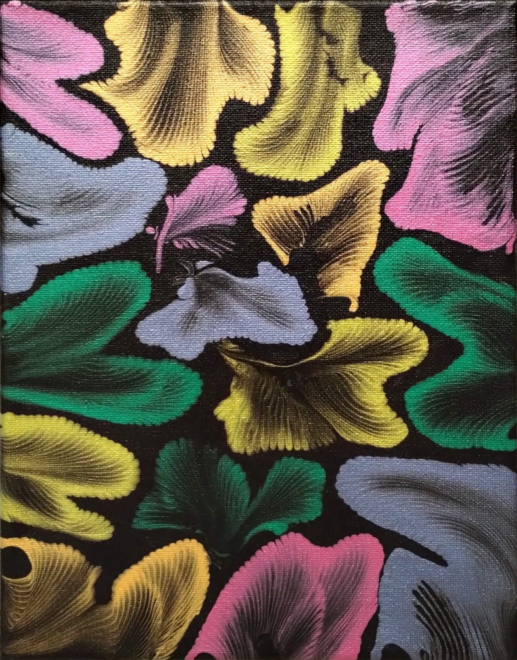 A painting of colorful flowers on a black background
