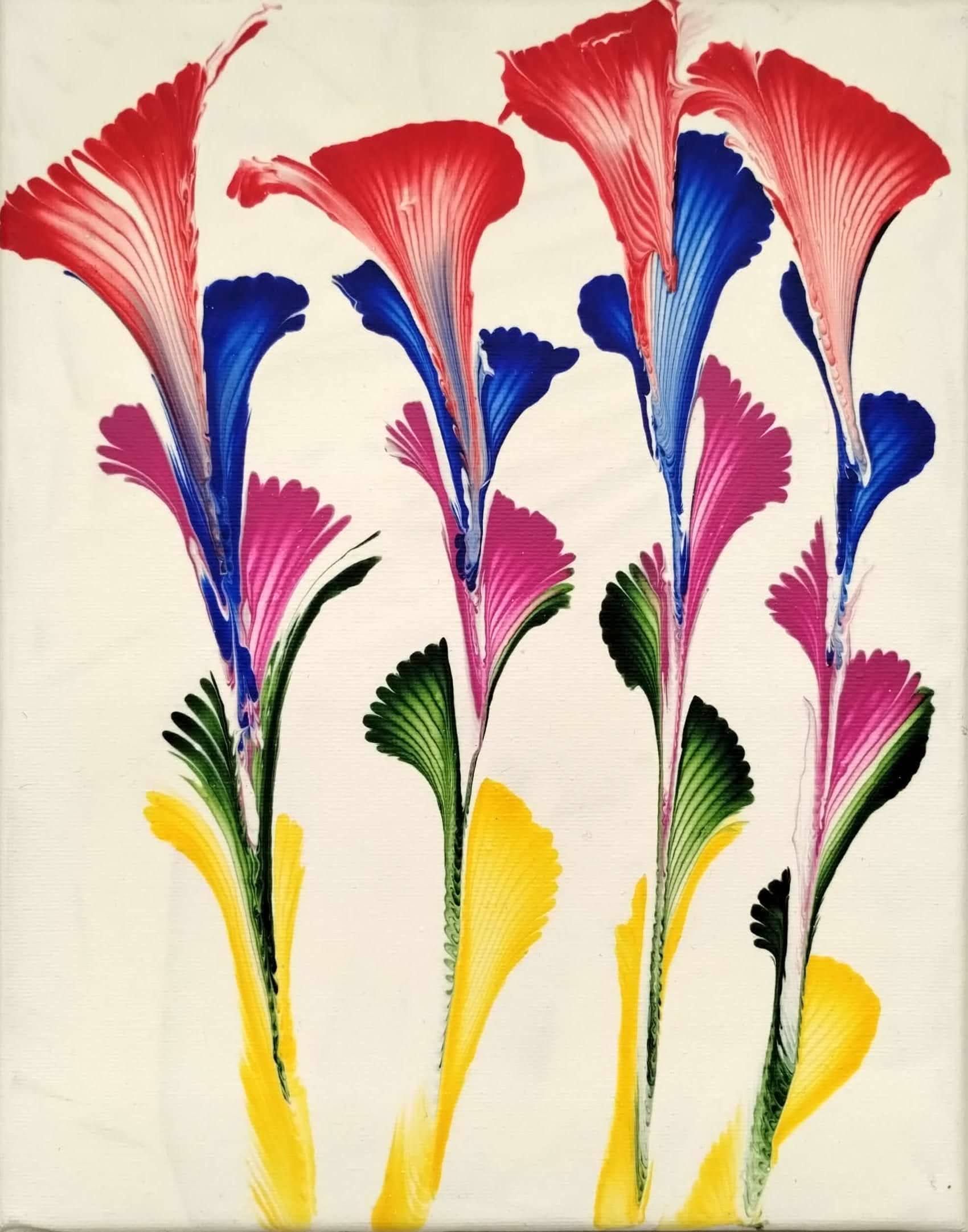 A painting of colorful flowers on a white background
