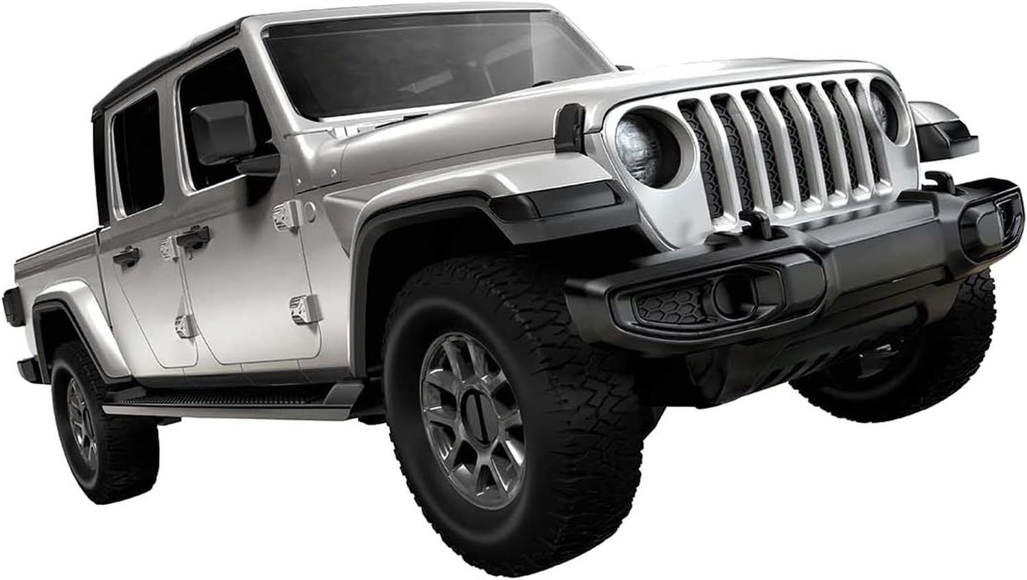 A silver jeep is shown on a white background.