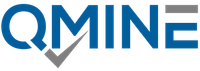 Het qmine-logo blauw en grijs met een vinkje.