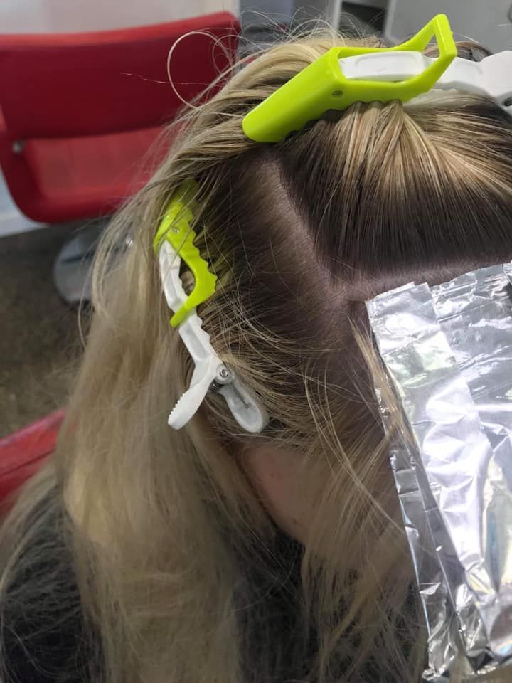 Hair Stylist Applying Foils to a Client’s Long Blonde Hair in a Salon — @miilan in Darwin City, NT