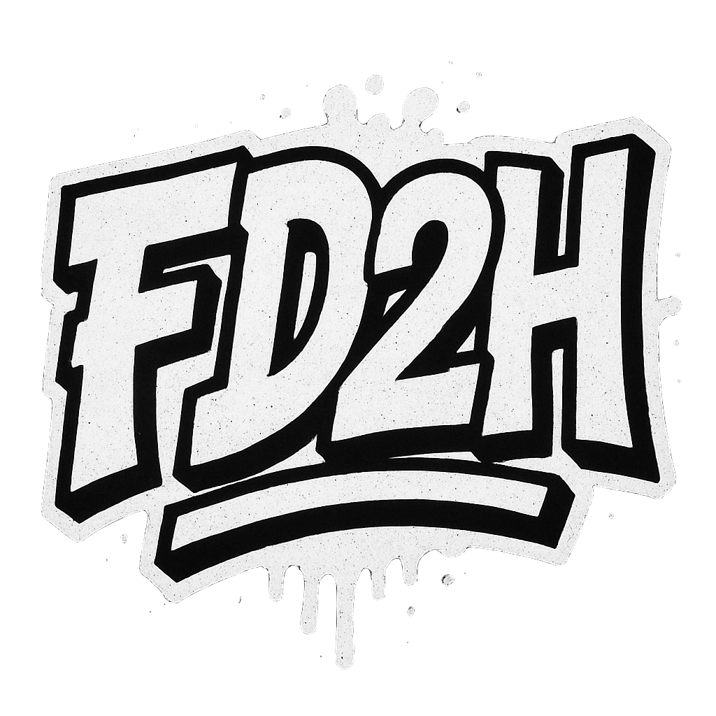 White and black graffiti-style logo, 