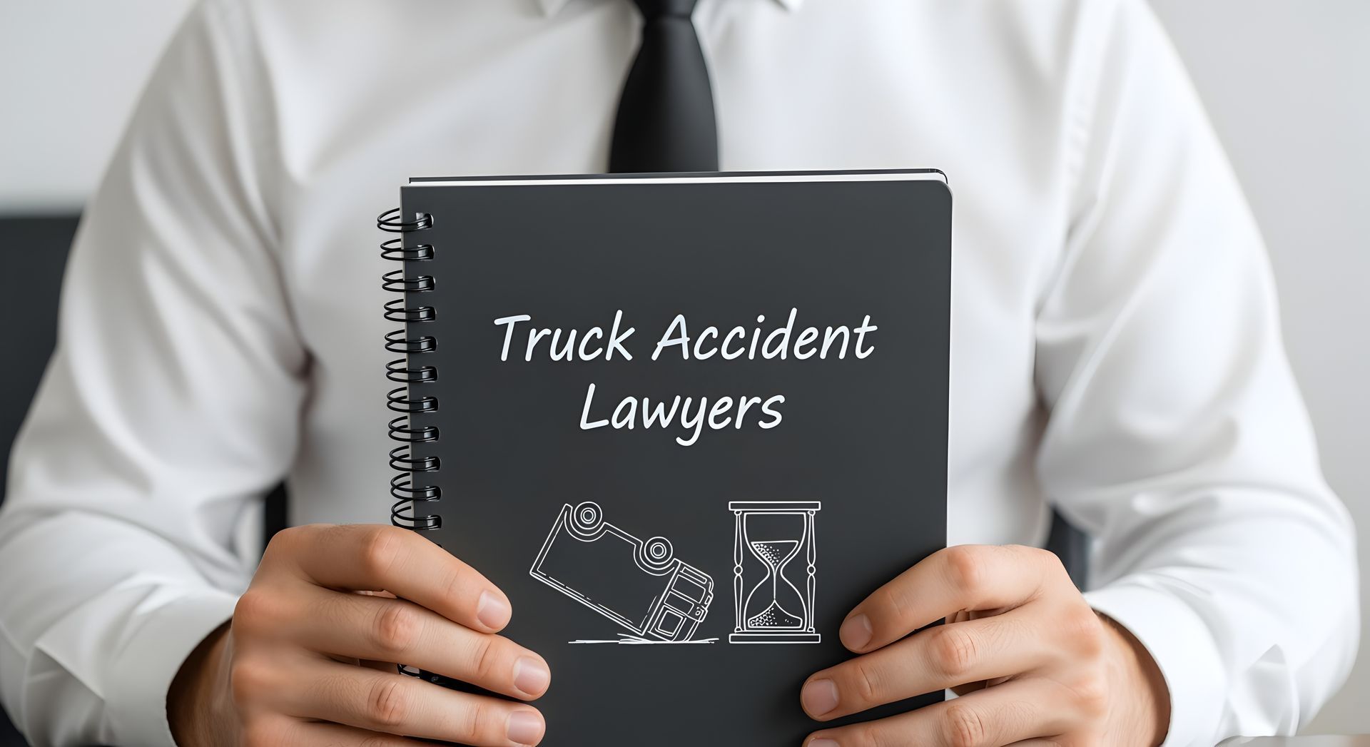 Man in white shirt holding black spiral notebook with legal text and illustration. Man in white shirt holding black spiral notebook with legal text and illustration.