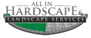 Logo for All In Hardscape & Landscape Services. Features text and a design showing hardscape and landscaping.