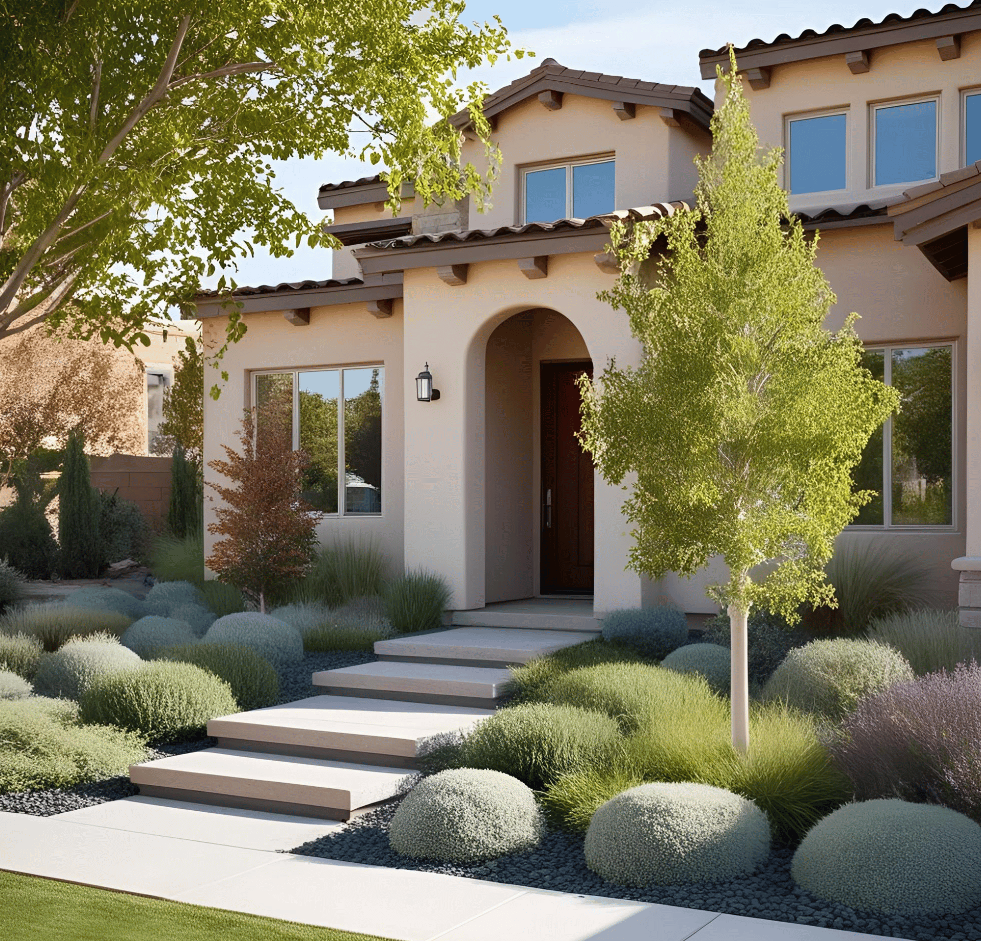 A large lush green lawn with trees in the background on a sunny day. designed by All In Hardscape.