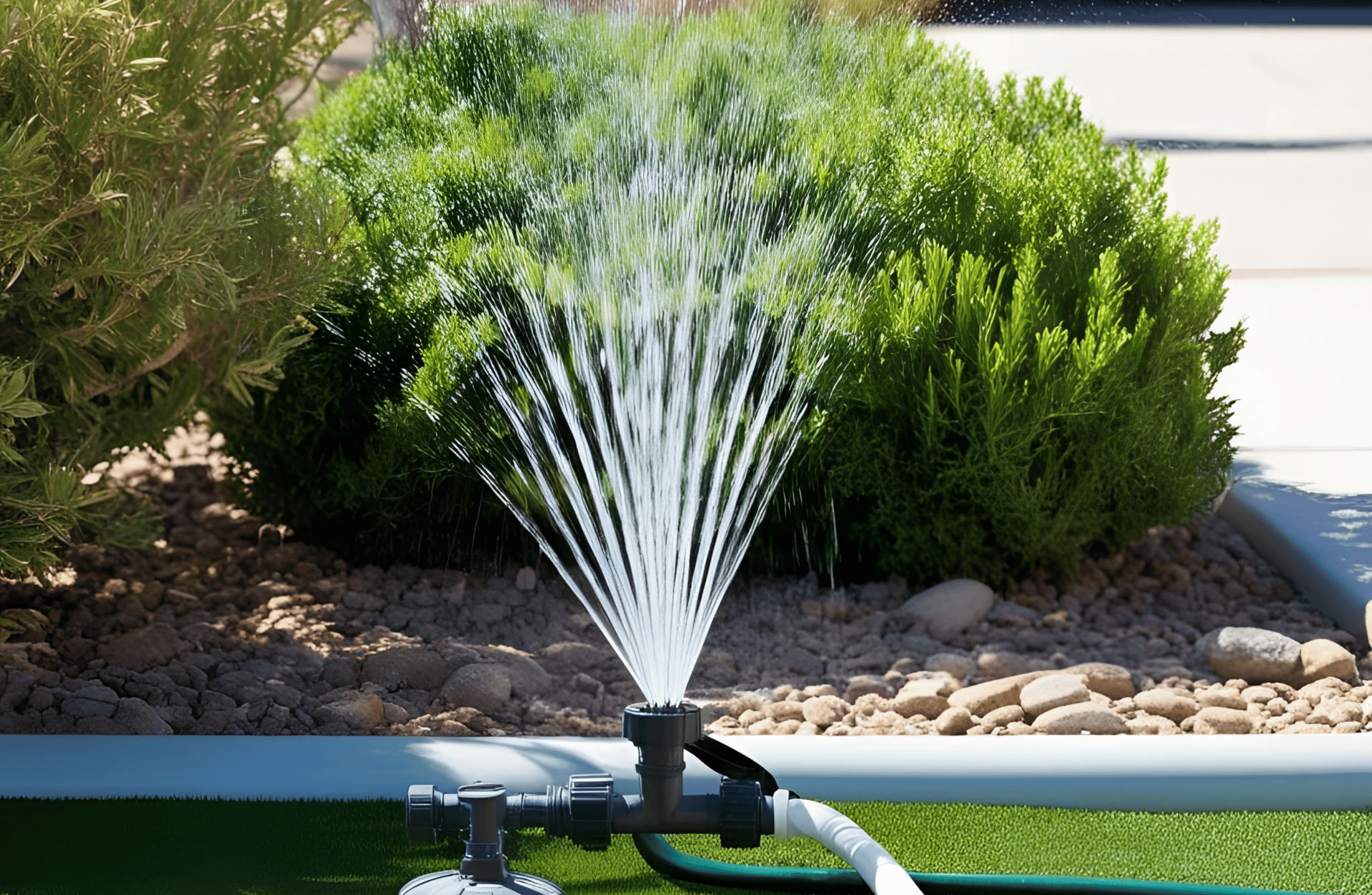 Automated sprinkler system irrigating landscape plants in South Lake Tahoe CA