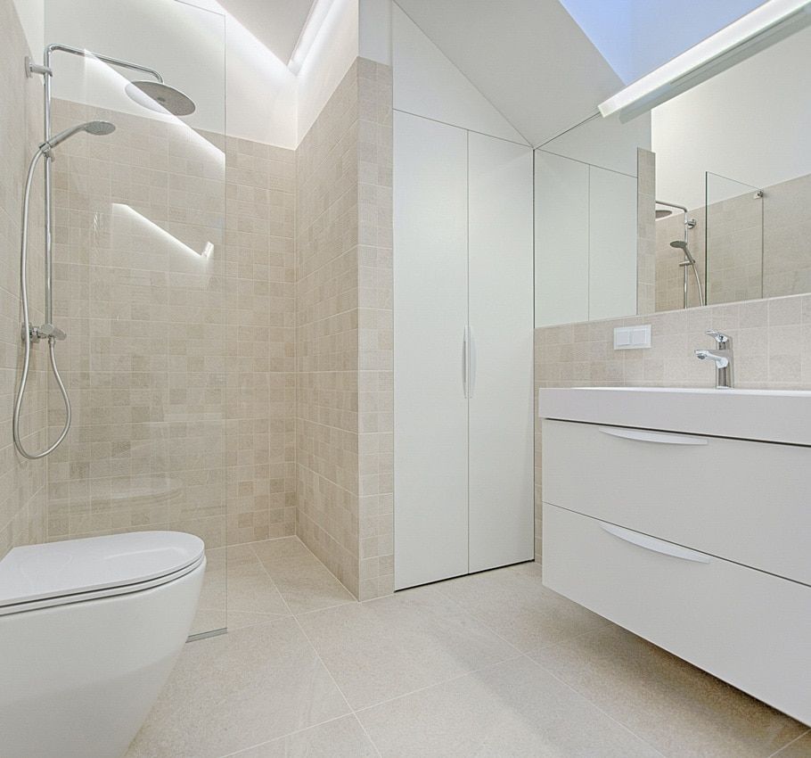 Modern Bathroom With Shower — Expert Plumbing & Solar Services Bathurst in Kelso, NSW