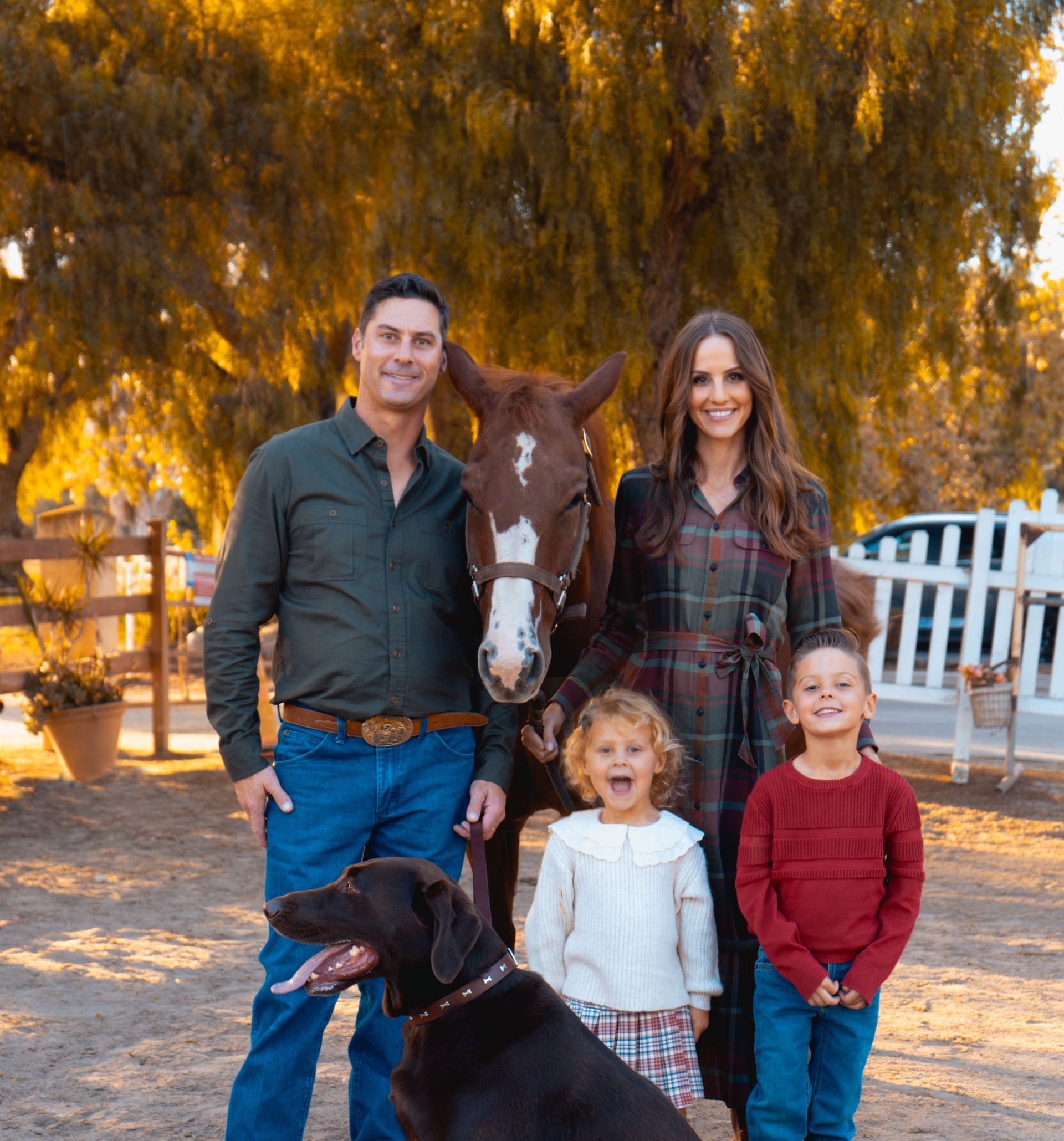 Family portrait of a couple with the horse in San Juan Capistrano, CA by Jelena's Photo.