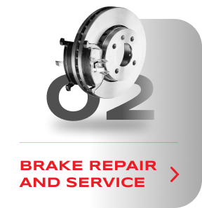 Brake rotor and caliper over number 2, with red text: