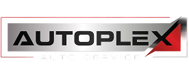Logo for Autoplex, featuring a gray rectangle with black text and a red "X" graphic. "Auto Service" below.