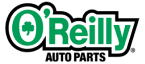 O'Reilly Auto Parts logo: green text with shamrock inside a circle, outlined in black, with 