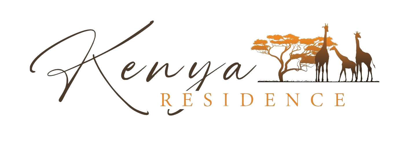 Kenya Residence logo with camel silhouette and desert scene in brown and gold