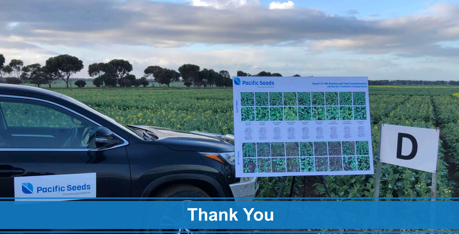 Car parked beside an outdoor sign in a grassy field under a cloudy sky, with a “Thank You” banner.