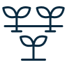 Three blue seedlings growing in a row on a light background