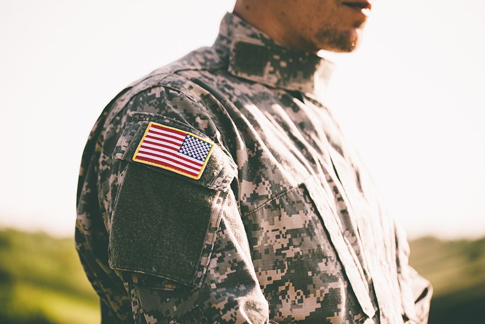 Military person in US Military uniform and American Flag patch