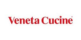 Il logo di veneta cucine è rosso e bianco su sfondo bianco.