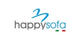 Un logo blu e bianco per un'azienda chiamata happysofa.