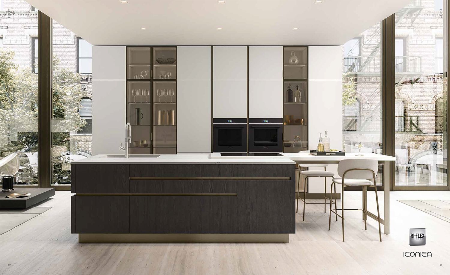 Una cucina con una grande isola al centro