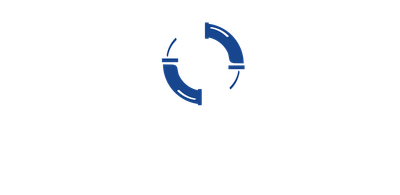 A blue circle with two arrows in it on a white background.