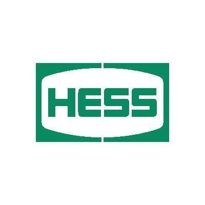 The hess logo is a green and white logo on a white background.