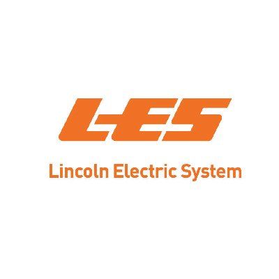 The logo for les lincoln electric system is orange and white.