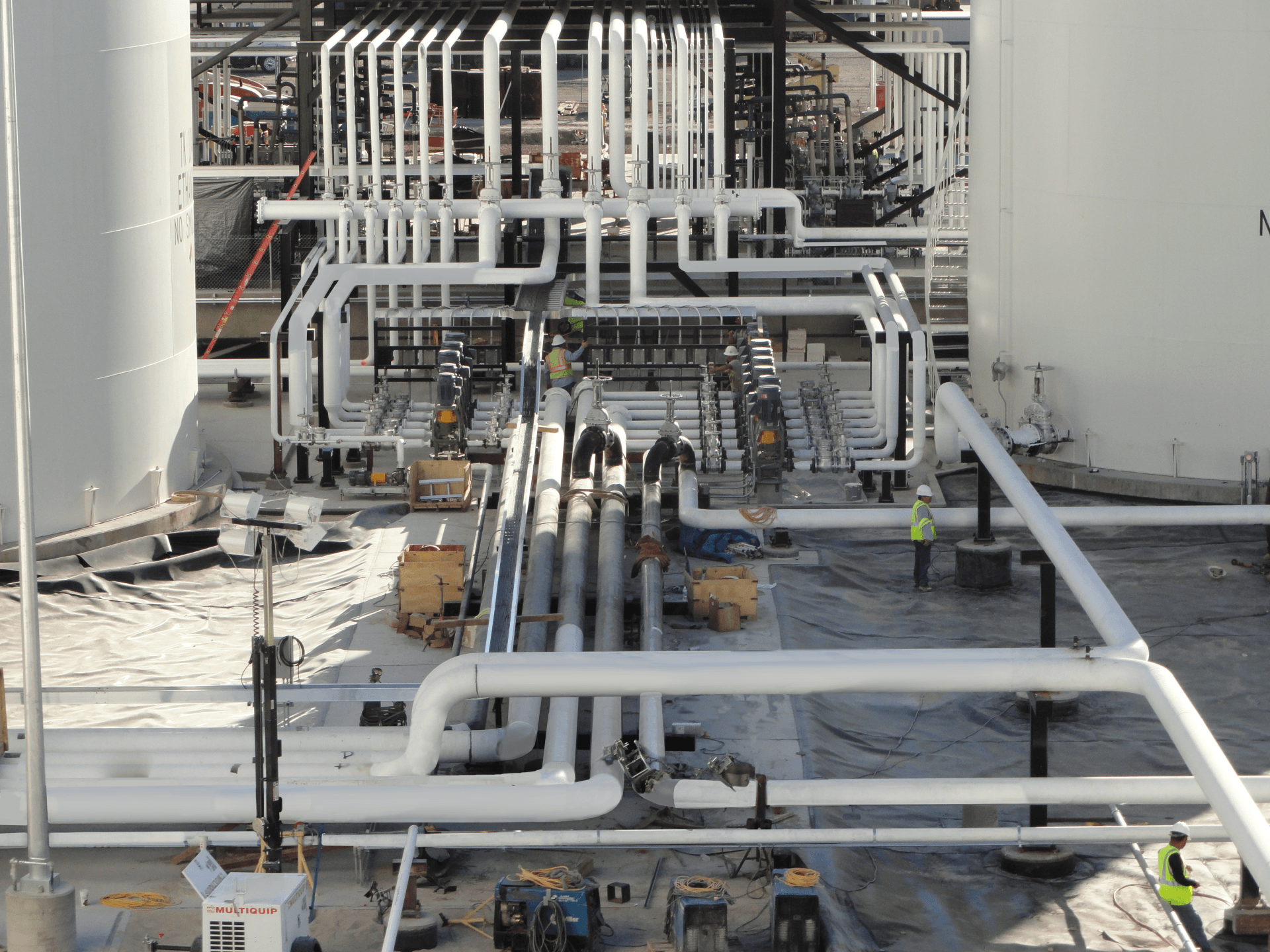 A bunch of pipes are connected to each other in a factory.