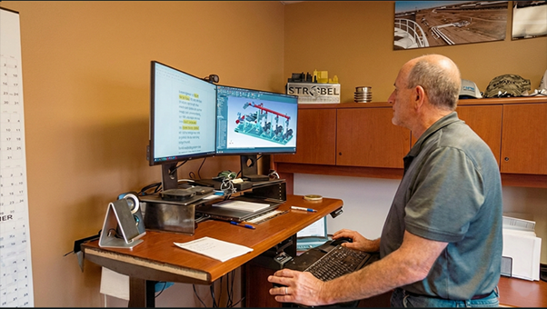 A professional wearing a hard hat sitting and writing on a piece of paper in a folder. They are writing with a pen.