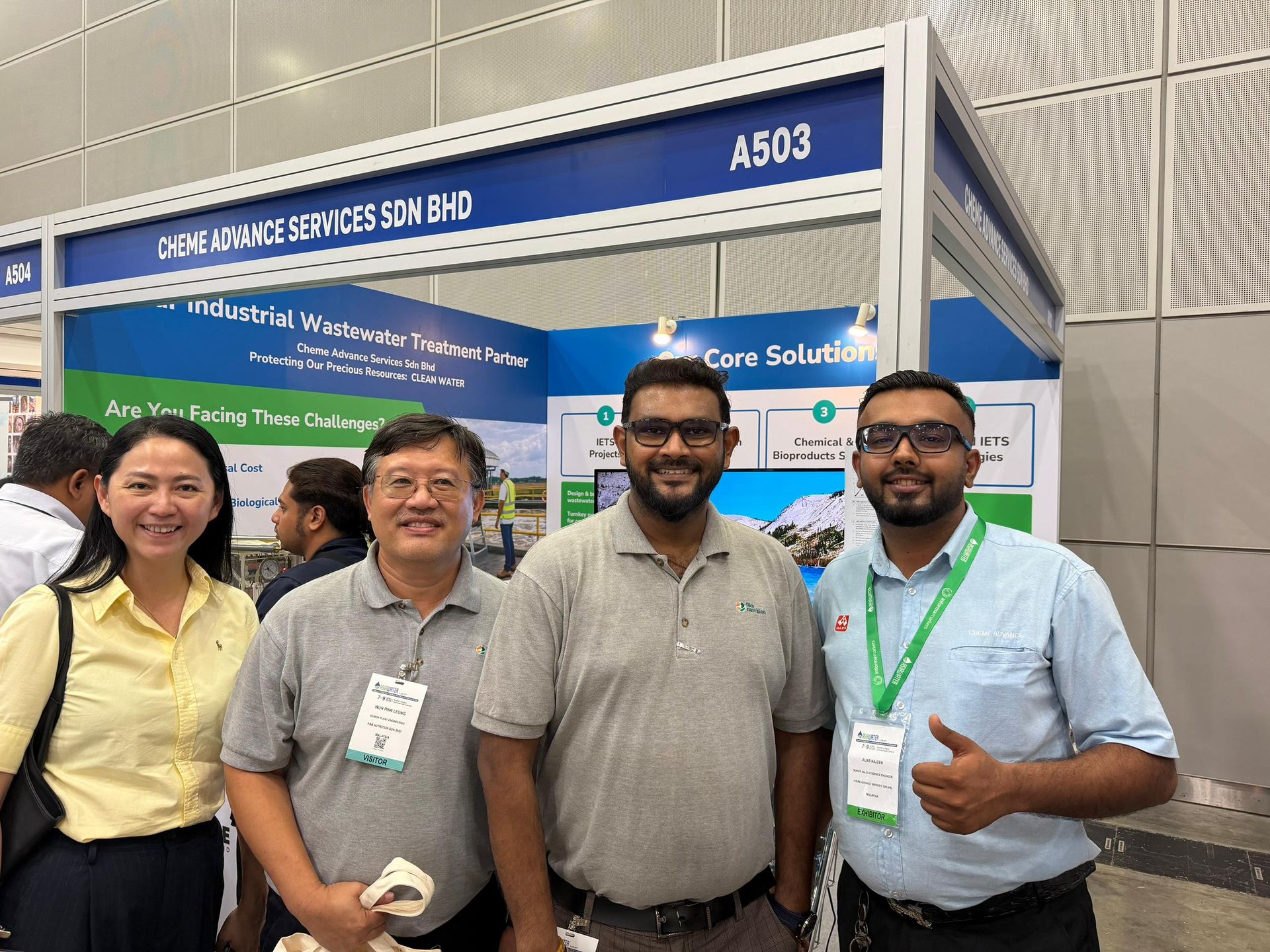Group photo of Cheme Advance team with visitors at ASIAWATER 2026