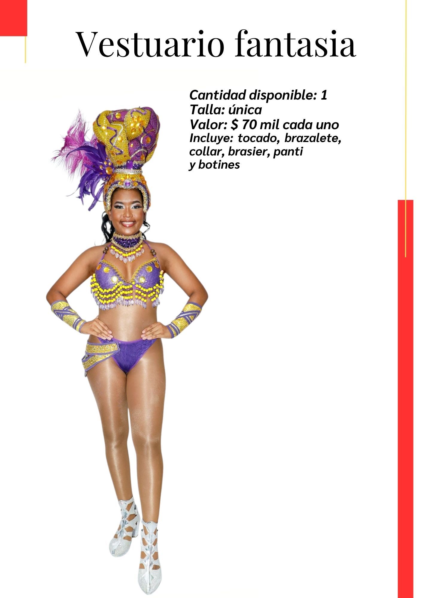 Una mujer con un disfraz de carnaval está de pie sobre un fondo blanco. Kymbala. 