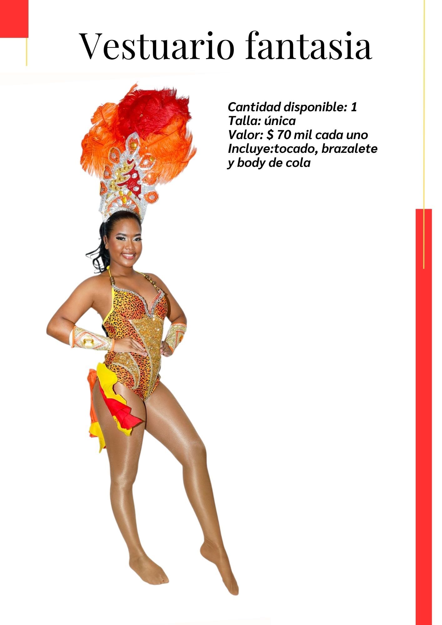 Una mujer con un disfraz de carnaval está de pie sobre un fondo blanco. Kymbala. 