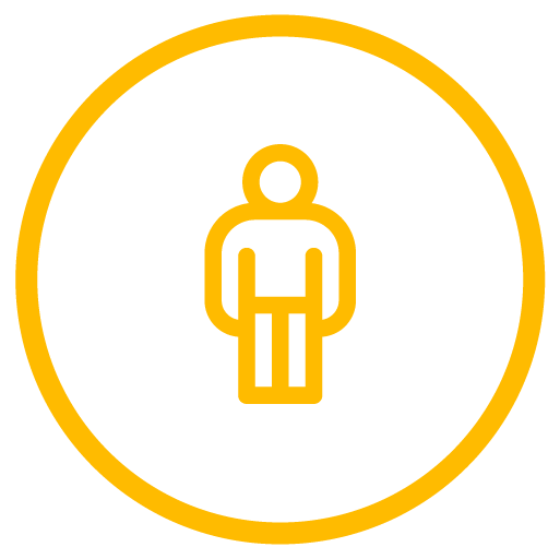 Un icono de un hombre en un círculo amarillo sobre un fondo blanco.