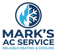 Logo for Mark's AC Service, featuring a split circle with a blue flame and a snowflake, with text below.