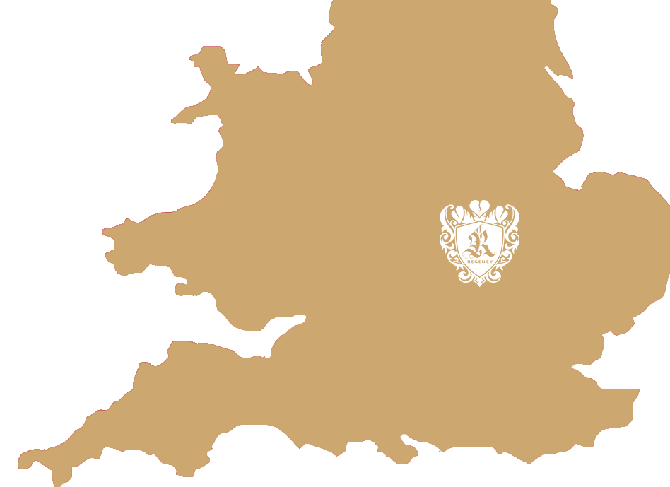Map of England with ornate emblem near the center.
