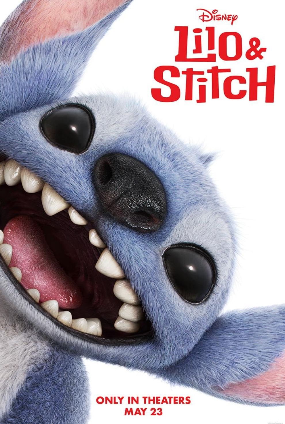 A movie poster for lilo and stitch shows a stuffed animal with its mouth open