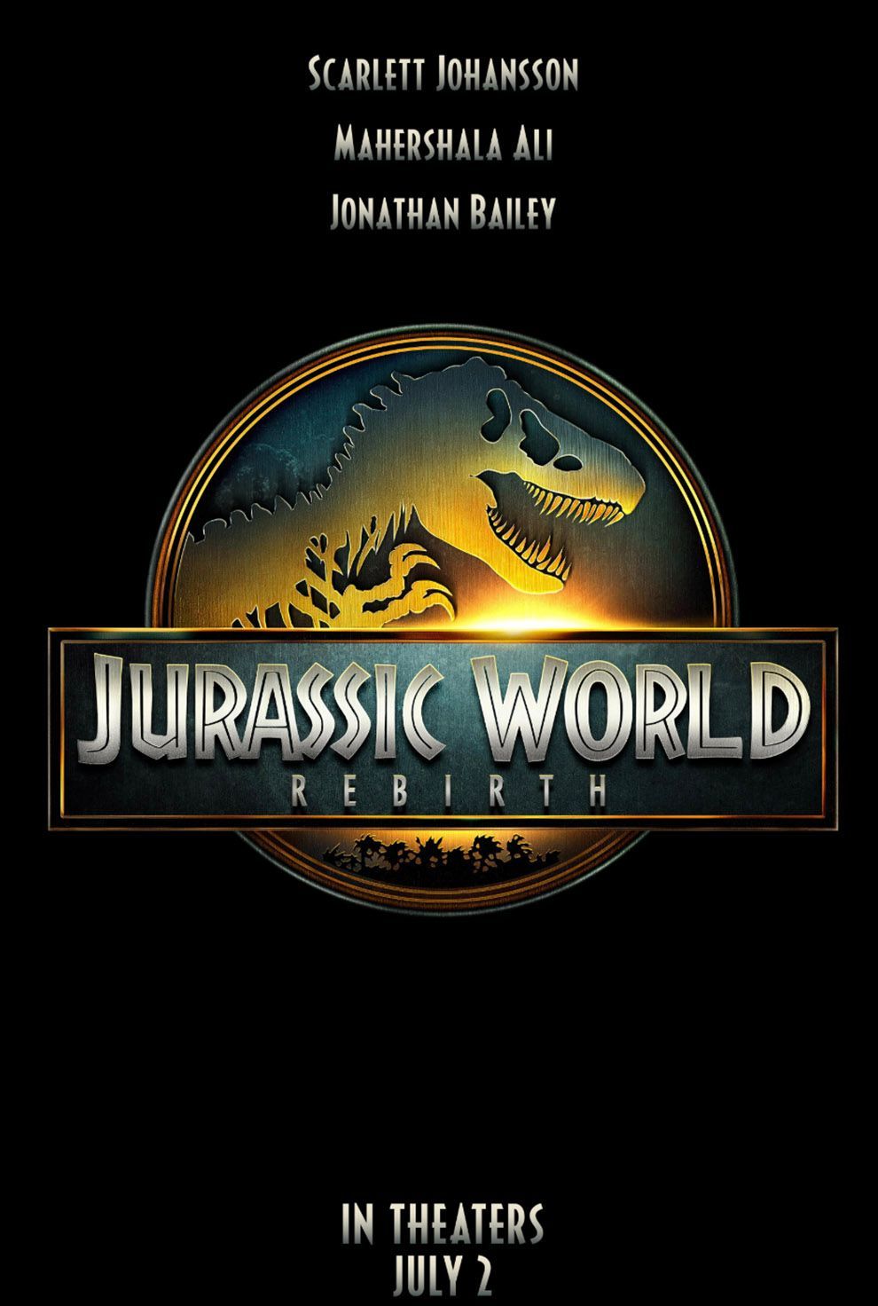 A movie poster for jurassic world rebirth with a dinosaur on it.