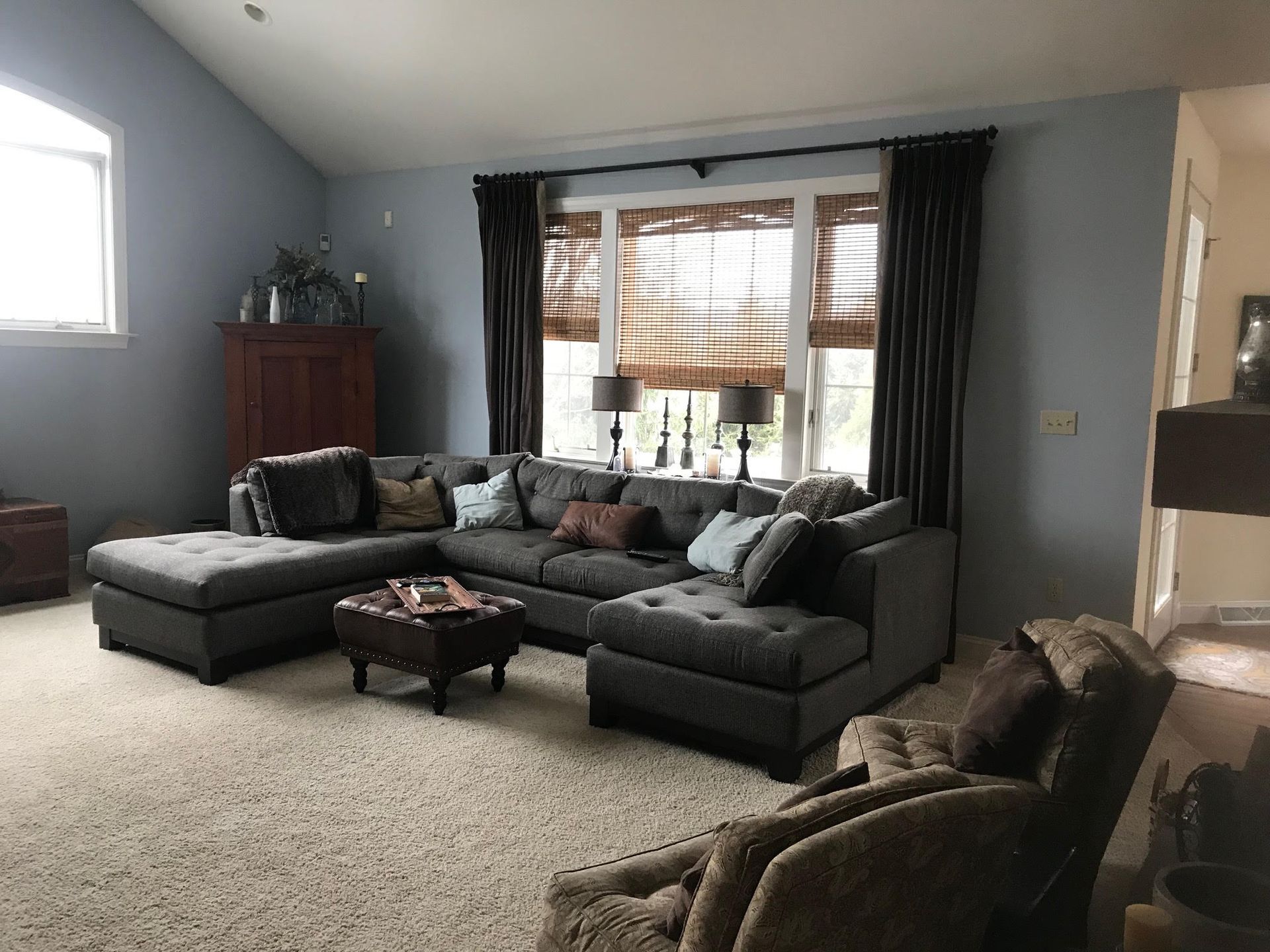Living Room With Black Sofa